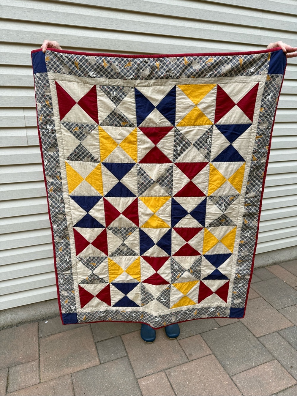 Handmade Patchwork Baby Quilt Throw in Red, Yellow & Blue - Picture 2 of 7